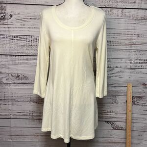 Flax Tunic Dress Womens S Cream Ivory Lightweight Jersey Knit Stretch Scoop Neck